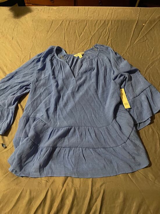 Counterparts Tops - Counterparts Blouse Womens S Hydrangea Blue Ruffle Tiered Long Sleeve Peasant